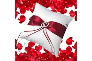 EinsSein 1x Almohada de Anillos Boda Parentesi 20x20 Grande Rojo-Blanco Porta Bodas alianzas cojin Anillo Cojines Arras Caja Cajas Originales y Cesta niño Raso Rustico Llevar los Anillas la Portador