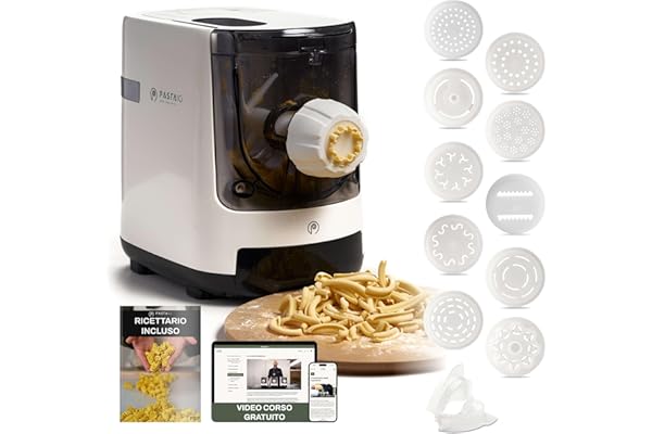 PASTAIO Machine à pâtes avec 11 Matrices. Pasta Maker, balance intégrée, extrusion rapide, jusqu'à 800g de pâtes, jusqu'à 15 types de pâtes différentes. Classe Italie
