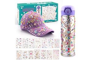 XOURSPATY Geschenke für Mädchen DIY Trinkflasche & Baseballkappe, Wasserflaschen & Hut Selbst Gestalten mit Edelstein & Einhorn Aufklebern, Schulanfang Valentinstag Geburtstag Geschenk Mädchen 4 5 6 7 8 9 Jahre