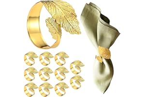 UICCVOKK 12 Stück Serviettenringe Gold, Metall Servietten Ringe, Aussehen der Blätter Serviettenschnallen, Geeignet für Hochzeit, Weihnachten, Familientreffen, Tischdekoration, Tisch den täglichen Gebrauch