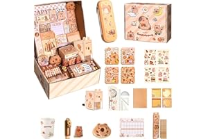 ‎FLANLIY Flanliy Capybara Stationery Set, Capybara Things Pencil Case Aesthetic Large with Pencils, Stickers, Pencil Sharpener, Cute Stationery Gift Set for Children (A)