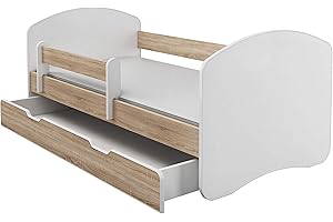 ACMA Letto per bambino Cameretta per bambino con materasso Lettino bambini (Sonoma, 160x80 cm + Cassetto)