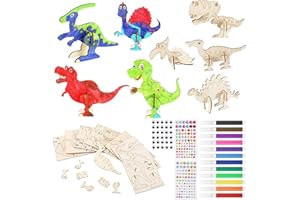 Tmefoy 16 Stück Dinosaurier Holz Bastelset für Kinder Drachen Geburtstag, 3D Puzzle Dino Holzbastelsets Kindergeburtstag Spielzeug, Dino Holz Basteln Jungen Mädchen Geburtstag Handwerk