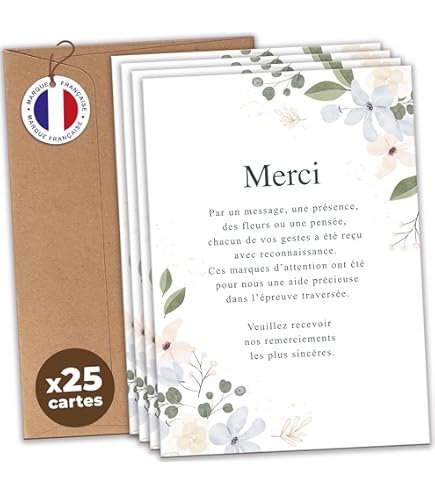 AFIE Lot 5 Cartes Reercieents Condoléances 5 Enveloppes Blanches