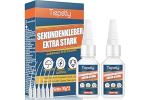 TIEPETLY 60g Sekundenkleber Extra Stark, Wasserfest Superkleber mit Antiverstopfungskappe, Alleskleber, für Kunststoff, Metall, Glas, Holz, Keramik und Heimwerkerbedarf (60 g)