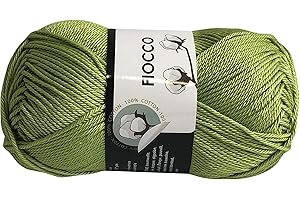 filati italiani Cotone Fiocco. 100% Cotton, 50g (125m) per Uncinetto e Maglieria (Verde - 7668)
