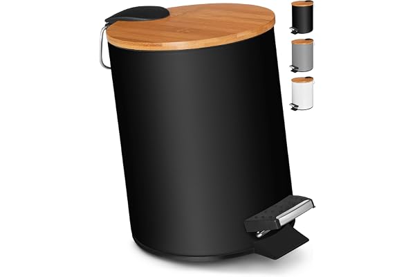 VMbathrooms Poubelle de salle de bain, 3 l, design noir élégant, pédale, système Soft Close, couvercle et récipient intérieur