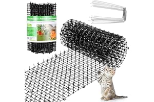 CHUNFUL 2 Pcs Scat Mat for Cats (19.7 ft) Training Mat Cat Repellent Outdoor Cat Deterrent Indoor Dog Digging Deterrent Anti Cats Network Cat Spikes with 10 Staples for Fence, 6.6 ft and 13.1 ft (Black)