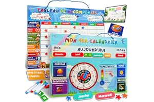 MEÏGAH MEIGAH Tableau de Recompense Enfant + Calendrier Educatif avec 160 Magnets et 300 Étoiles - Tableau Routine Enfant pour l'Autonomie, Le Comportement Positif, la Gestion du Temps