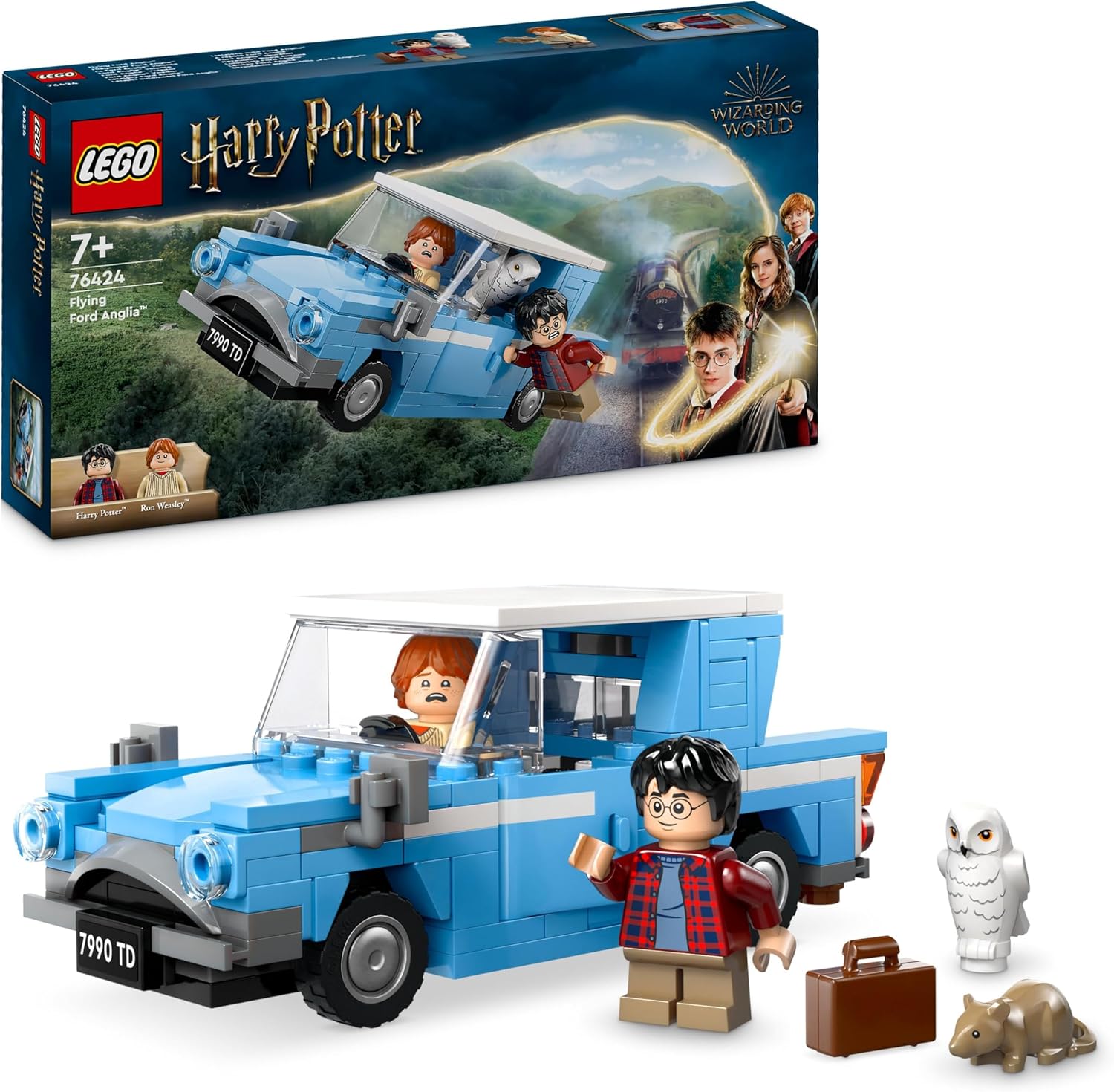 LEGO Harry Potter Ford Anglia Volador de Juguete de Fantasía, Juego de Aventuras con Coche de la Familia Weasley, Regalo para Niños, Niñas y Fans de 7 Años o Más, 2 Minifiguras de Personajes 76424