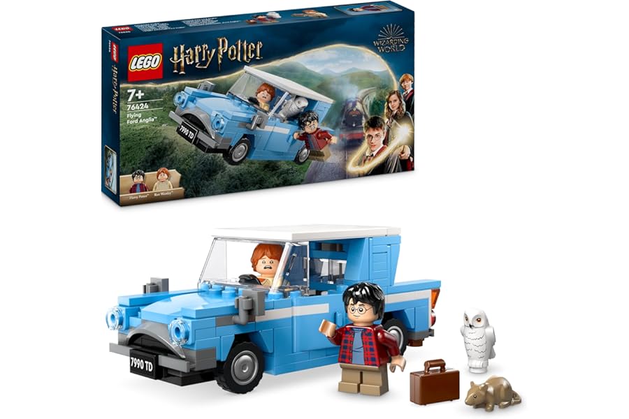 LEGO Harry Potter Ford Flying Anglia, Model Car Building Toy, Games for Children and Girls from 7 Years, Ron Weasley Minifigure, Hedwig and Magic Wands 76424