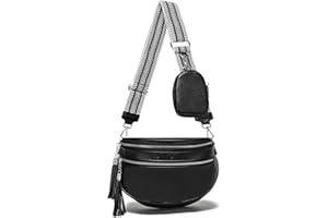 KUNKUN Bauchtasche Damen Brusttasche Schwarz Umhängetasche Damen Mittelgroß Crossbody Bag Damen Veganes Leder mit 5cm Breiten Schultergurt und Münzbörse