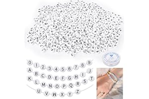 CoKeeSun Lot de 1200 perles rondes en acrylique avec lettres de l'alphabet et chiffres de 7 mm de 0 à 9 et lettres de A à Z pour bracelets, avec 1 rouleau de fil en caoutchouc, bijoux, colliers