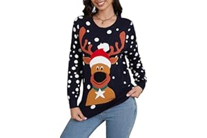 Hobrounn Weihnachtspullover Damen Weihnachten Christmas Pullover Weihnachtspulli Rundhalsausschnitt Elegant Weihnachten Pullover Ugly Christmas Sweater