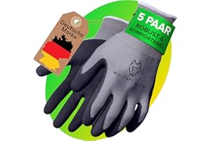 WOLFSFELLER Premium Arbeitshandschuhe Herren Gr 9 | 5 Paar Robuste & Komfortable Montage-Handschuhe Damen | Mit Langlebiger Nitril-Beschichtung