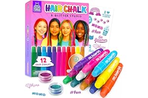 Purple Ladybug 12 Vibrant Colour Hair Chalks for Girls with Glitter Tattoos | Easy Wash Out | Safe Non-Toxic Temporary Hair Colour for Kids | Birthday Gift for Kids & Teens