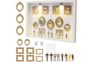 Deuson DIY Mini Museum silhuettbox, 32 x 23 cm Museum of US DIY, Shadow Box, 8/11 minibildram guld, 8 slumpmässiga figurer oc