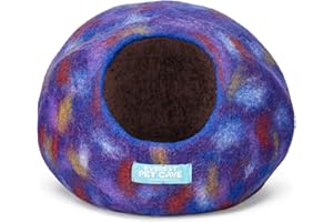 EVEREST DOG CHEW Cat Cave Bed, Everest Pet Bed, Handmade, Wet-Felted, 100% New Zealand Wool (Purple Mixed Hue)