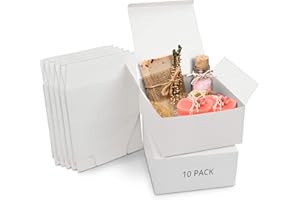 Belle Vous Pack de 10 Cajas de Cartón Kraft Blancas – Medidas de las Cajas 20 x 20 x 10 cm - Caja Kraft Fácil Ensamblado Cuadrada Presentación - Cajas Blancas para Fiestas, Cumpleaños, Bodas