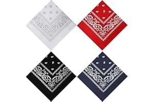 AstraGlam Bandanas for Men Women 4 Pack, 100% cotton Paisley Pattern Stylish Cowboy Bandana Headbands Handkerchief, Versatile Bandana Face Mask Wristband Neckerchief for Motorcycling Cycling