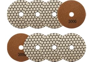 Almohadillas Pulido Diamante Seco 4"/100mm - 8piezas Grano 3000 Discos Pulido para Granito Mármol Piedra Artificial Cuarzo para Amoladora Angular SANLEETEK
