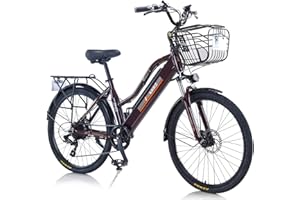 AKEZ Electric Bike for Adults Women, 26’’ Electric Mountain Bike for Women Removable Lithium-Ion Battery E-bike for Men with Shimano 7 Speed Gear and Dual Disc Brakes