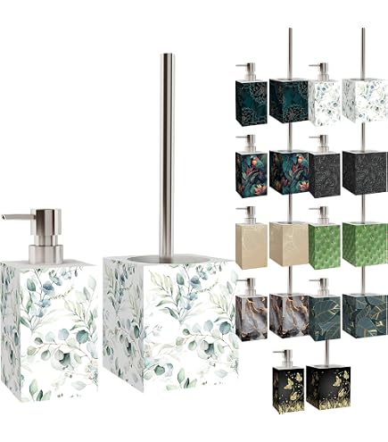 Sanilo Set Salle De Bain Printemps - Distributeur De Savon Et Brosse WC Élégant