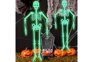 Dazhtu 2 Pezzi Scheletro Luminoso per Halloween, 150cm Decorazioni di Halloween Horror, Scheletro Fluorescente Ornamento, Scheletro di Halloween a Grandezza Naturale per Spaventosa Giardino Prato