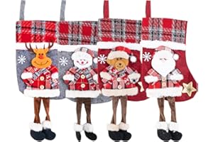YIWONFU 4 Piezas Medias Navideñas para Colgar, Unidades con Diseño de Papá Noel, Reno y Muñeco de Nieve, Bolsa de Regalo de Medias navideñas para Chimenea y Árbol de Navidad, Regalos, Dulces (4PCS)