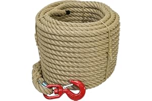WERKA PRO Corde à Poulie avec Crochet 30 m - Résistance de 3 tonnes - Tressée en 4 brins de Polypropylène - Idéale pour bricolage et travaux exigeants - Diamètre 20 mm - Brun