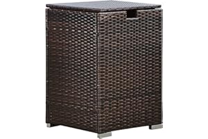 Teamson Home Mobili da Giardino per Esterni in Rattan per Bombole del Gas Quadrate Fino a 9 kg Portaoggetti da Tavolo con Coperchio per Bracieri a Gas, Marrone