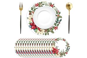 YSOUND 50 Stück Weihnachten Papier Platzsets rund, Papier Tischsets rote Blume Einweg Platzsets rund 34 cm, Tischset für Weihnachten, Küche, Urlaub, Party