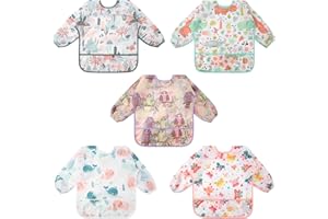 Vicloon Baby Lätzchen mit Lange Ärmeln,Ärmellätzchen Wasserdicht,Süßer Tierstil Baby Bibs Set für Essen Kunst Handwerk Malerei Bemalen Spielen für 6-24 Monaten
