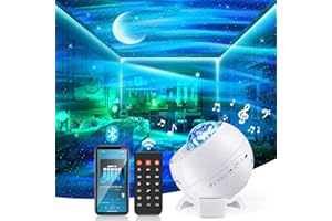COOLNIGHT Lampada Aurora Boreale Proiettore Stelle Soffitto,180 Colori Proiettore Aurora Boreale Proiettore Soffitto,Bluetooth+8 Musica Proiettore Stelle Soffitto Bambini,Telecomando/Timer/360°Galaxy Projector