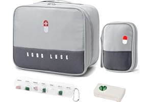 WuGU 2stk Medikament Tasche,Tragbar Medikamententasche mit 2 Stück Tablettenbox, feuchtigkeitsbeständig Medizin Aufbewahrungs