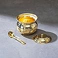 P-TAL 250 ml Brass Ghee Pot with Spoon and Lid 100% Pure Brass Oil Storage Jar for Kitchen Ptal Brass Utensils for Kitchen