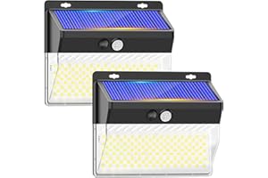 things-4you Luz solar exterior potente, 2200 mAh, foco solar con sensor de movimiento, luces LED jardín IP65, 206 LEDs, 3 modos de iluminación, lámpara solar para pared o terraza, pack de 2