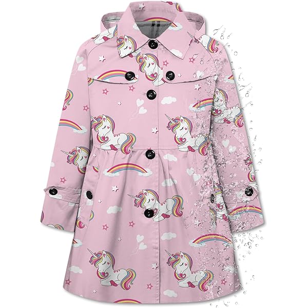 Girls' Trench Coat Dress - Waterproof With Rose Design & Removable Hood