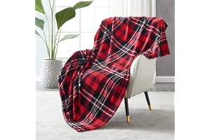 SOCHOW Flanelowy koc polarowy 150 cm × 200 cm, całoroczna krata, czerwony/szary, koc na łóżko, kanapę, samochód