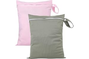 ZephyrCraft 2 Stück Wasserdichter Wet bag 40x30 cm, Wiederverwendbare Wäschebeutel für Reise & Waschmaschine mit Reißverschluss, Wäschesack für Badeanzüge, Sportkleidung, Windeln（Grau/Rosa）