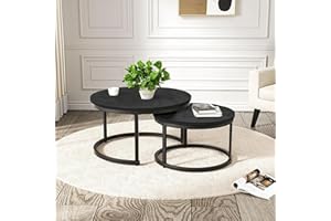 Hawthyhome Round Nesting Coffee Table Set of 2, Side Table for Living Room, Multi-functional Side Table with Metal Frame, /Living Room/Bedroom Black