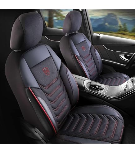 GIOVANNI BUTTI Autositzbezüge Universal Für PKW & SUV – Premium Vordersitze Auto Sitzbezug Aus Leder, Schwarz-Rot, Airbag-Kompatibel Sitzauflage, Autoschonbezug, Komplett-Set Inkl. Montageset