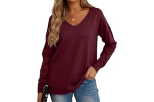 GRECERELLE Women's Knit Jumpers V Neck Sweatshirt Ladies Casual Classic Plain Pullover Long Sleeve Jumper Tops Blouse T-Shirt for Winter Fall Spring