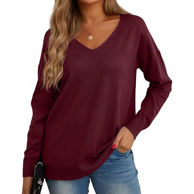 Pull Femme Col V Grande Taille, Pull Leger D Automne Femme
