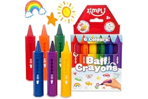 ZIMPLI KIDS ZIMPLI - 6 Grands Crayons de Bain, Jouets de Bain lavables et colorés pour Enfants, Jouets créatifs pour la Douche, Cadeaux pour Enfants, Cadeaux d'art et d'artisanat pour garçons et Filles