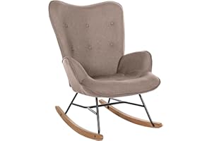 CLP Chaise A Bascule Sanka en Tissu I Fauteuil A Bascule avec Support en Métal I Fauteuil De Relaxation avec Patins en Bois Taupe