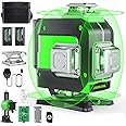 FELLAT Laser Level, 4x360° 4D 16 Lines Green Laser Level Self Leveling for Construction and Picture Hanging, 2x4000mAh Rechargeable Batteries, Remote Control, Lifting Base, Silvery