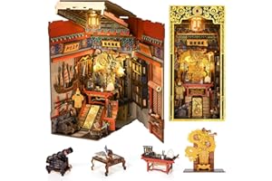 MiniCity Book Nook Kit, miniaturowy domek dla lalek, zestaw książek, drewniane puzzle 3D, podpórka na książki, dekoracja dla młodzieży i dorosłych (The Emperor's Study)