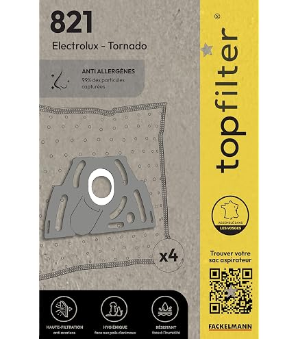 TopFilter 64824 - Set 4 Sacchetti Per Aspirapolvere Electrolux E Tornado - 30x26 Cm, In Polipropilene Non Tessuto, Antiacaro
