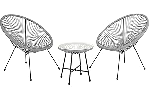 EVRE Goa Grey Acapulco Styled Egg Shape Conversational Garden Furniture Bistro Patio Outdoor Set For Balconies Gardens Terraces 2 Chairs 1 Glass Top Table